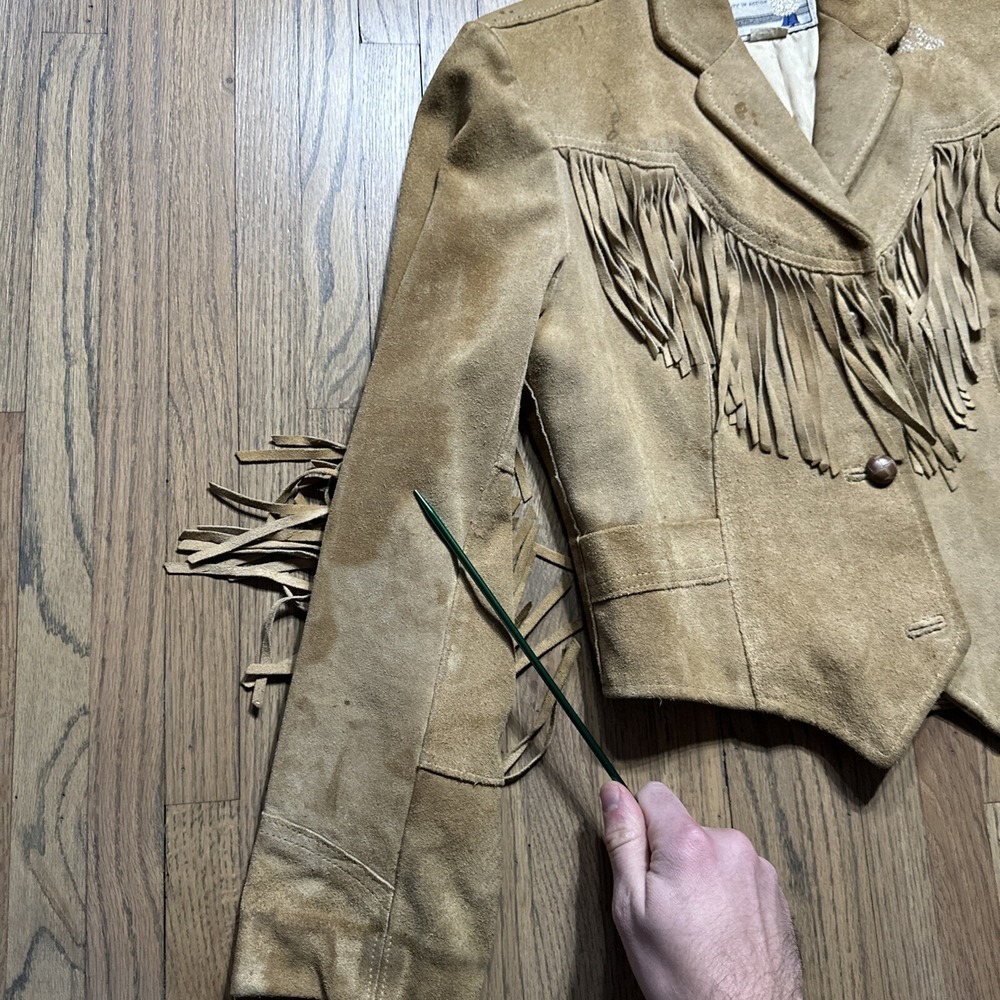 Pioneer Wear Suede Leather Fringe Jacket Vintage Western Ladies SZ 12 COWGIRL - Picture 11 of 16